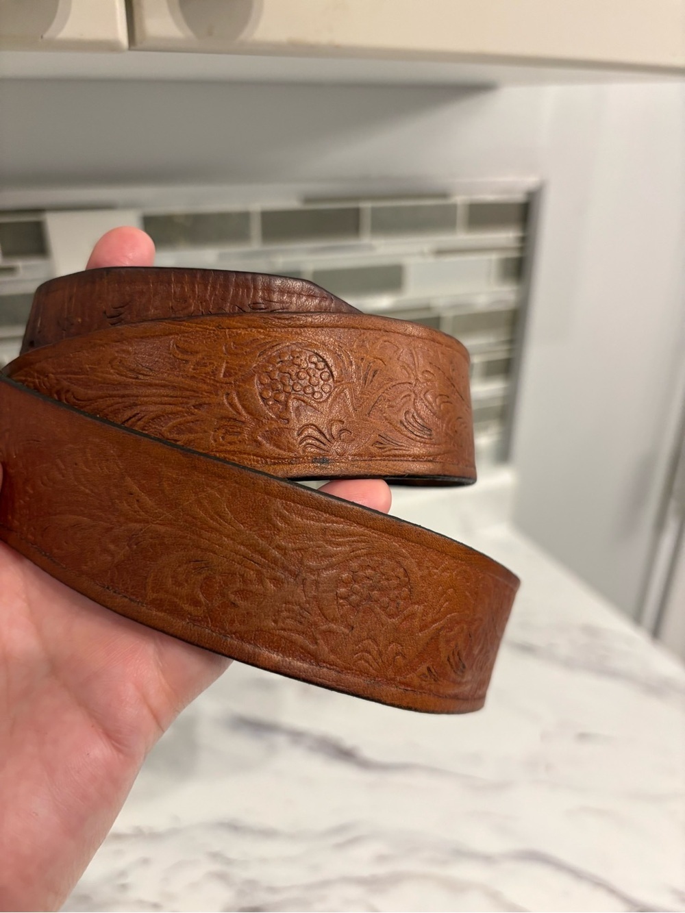 Vintage Native Belt Buckle with leather belt Turquoise stone chips southwestern - Picture 11 of 15
